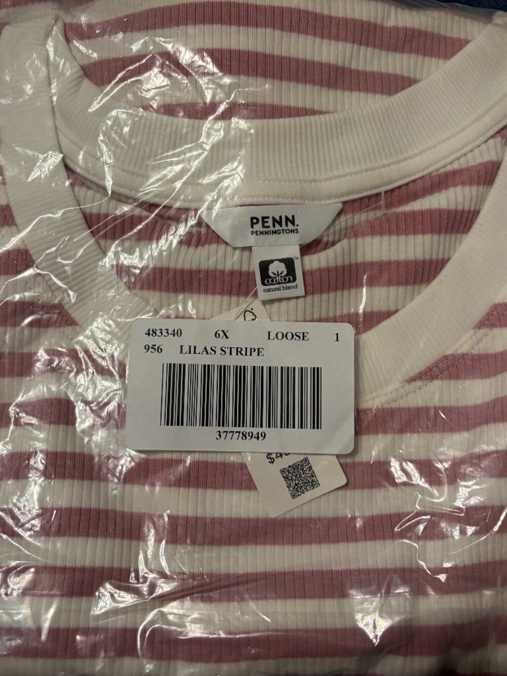 🌸 NWT PENN Penningtons Lilac Pink Striped Ribbed Knit Tee: Long Sleeve 6X